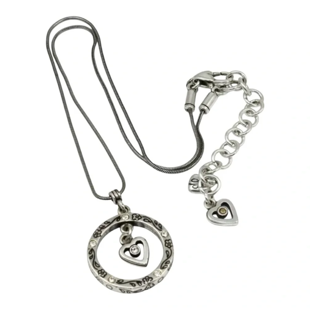Brighton Heart Center Pendant Reversble Two Tone Crystal Necklace 1027 - Picture 3 of 3